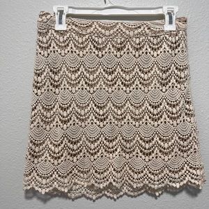 Love 21 Lace Cream Tan Nude Illusion Mini Skirt Size Small